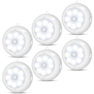 Motion Sensor Light Indoor, Under Cabinet Light, Ceiling Lights, AA Battery Operated Stick on Wireless Puck Lights for Wall, Step, Stair, Dimmable (6 Packs)