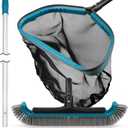 POOLWHALE Swimming Pool Cleaning Kit - Aluminum Frame Skimmer Net with 10Ft Adjustable Pole & 17.5 Pool Brush Head, Pools Maintenance Kits for Inground & Above Ground Swimming Pools, Removes Debris