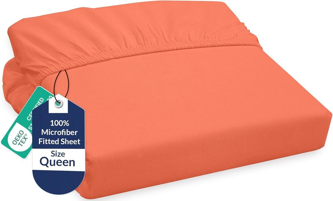 Royale Linens Fitted Sheet Queen - Ultra Soft 1800 Brushed Microfiber - Hotel Luxury Bottom Sheets - Wrinkle Free & Fade Resistant - Deep Pocket Fitted Sheet Only (Queen, Coral)
