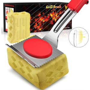 Grill Brush Bristle Free, BBQ Grill Brush for Outdoor Grill, Safe Steam Grill Cleaning Brush with Scraper, Replacement Sponge Heads, Non Metal Bristles for Cast Iron, Stainless-Steel Grates