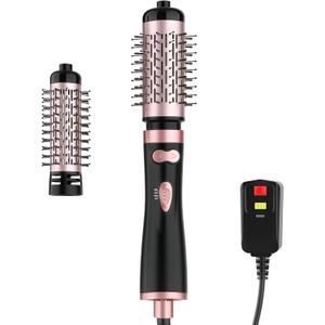 Rotating Hair Dryer Brush Ceramic, Blow Dryer Brush 2 Spin Brushes Set 1.5 Inch &2 Inch, One-Step Hot Air Brush Volumizer, Smooth, C-Curls|Black (Black)