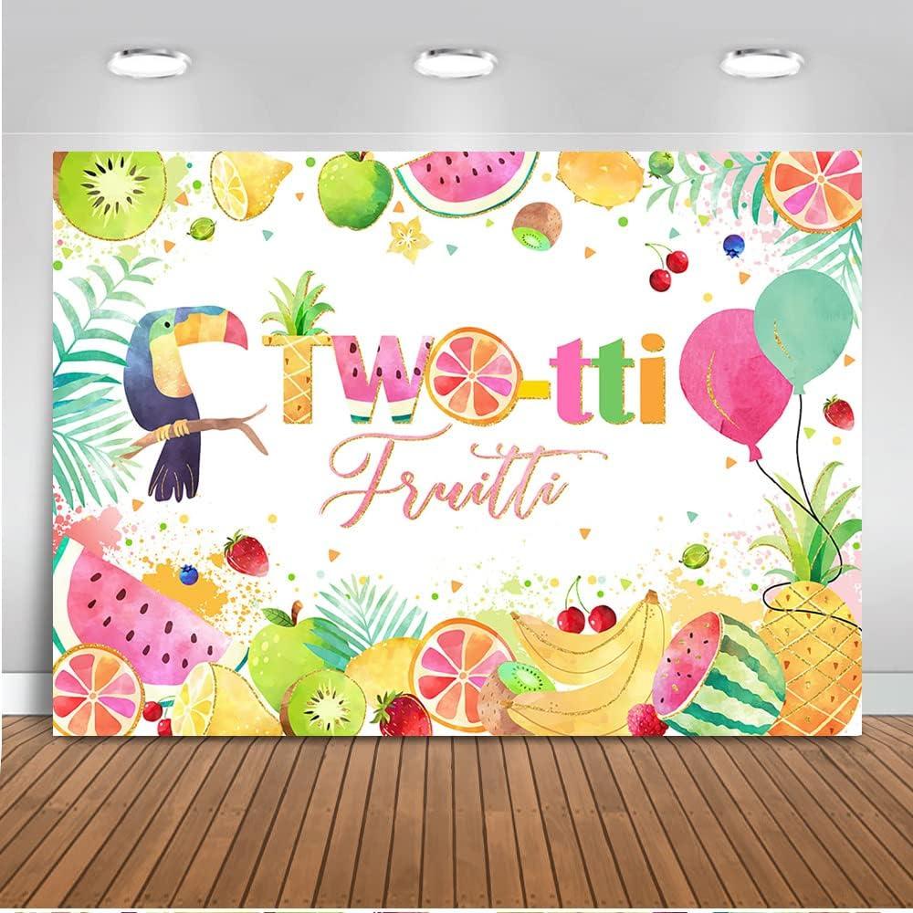 Mocsicka Twotti Frutti Birthday Backdrop 2nd Birthday Summer Fruits Background Summer Fruit Theme Second Birthday Tutti Fruity Birthday Party Decorations (7x5ft)