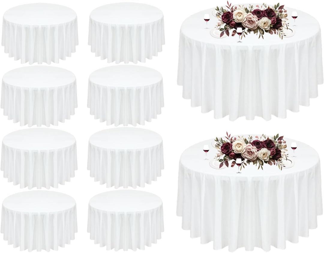 10Pack White Round Tablecloth 90 inch White Table Cloth, Washable Round Table Cloth Polyester Table Cover for Dining Wedding Banquet Party