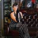 6 Pcs 1920s Elegant Rhinestone Mesh See Through Bodycon Dress with 20s Flapper Accessories Set (Black, M)