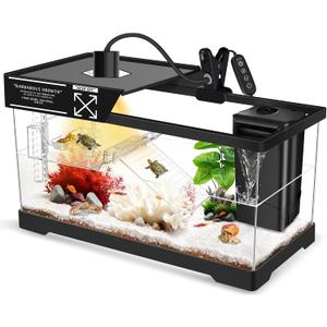 GOZILLA Aquatic Turtle Tank+Lamp+Filter Kit, Upgrade PC Turtle Tank Starter Kit with Adjustable 360°Lamp & Filter,Reptile Habitat Lid,Hanging Platform for Small Reptiles.(15.75×7.9×9''/Black)