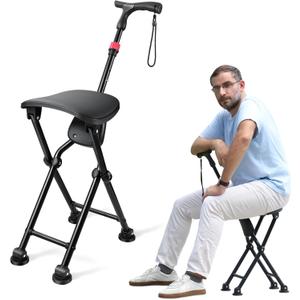 HZZEDNG Hold 400 lbs Folding Canes with Seat, Allows Durability While Walking and Convenience for Sitting, Aluminum Portable Anti-Slip Cane Seat, Height-Adjustable Walking Cane(Seat Height 21.65in)