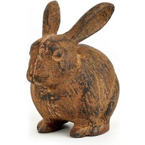 Sungmor Cast Iron Rabbit Statue, Vintage Animal Collection Figurines, Home Office Table Decor, Paperweight, Doorstop, Garden Lawn Cute Ornament, Rust Finish