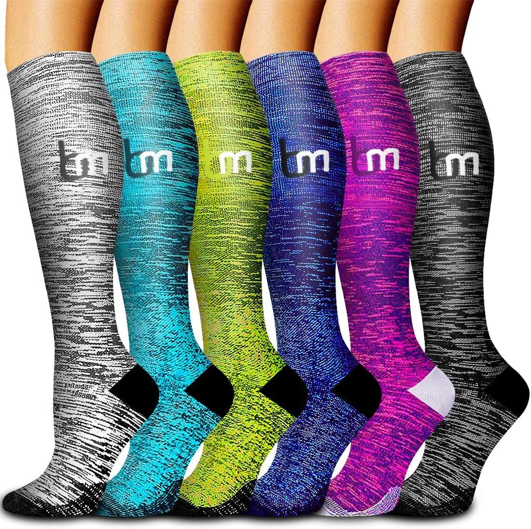 6 Pack Copper Compression Socks for Women and Men Circulation-Best Support for Medical, Running,Nursing,Athletic (Large-X-Large)