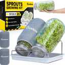 2000ml(68oz) Seed Sprouting Mason Jar Kit with Stand, Drain Tray, Screen Lids, Blackout Sleeves, Good Ventilation & Drainage Capacity, Growing Fresh Organic Mung Beans, Broccoli & Microgreens