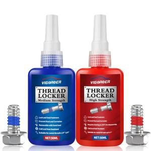 Thread Lock Medium and High Strength, Thread Locker for Nuts, Bolts, Fasteners and Metals to Prevent Loosening and Leakage, Blue and Red
