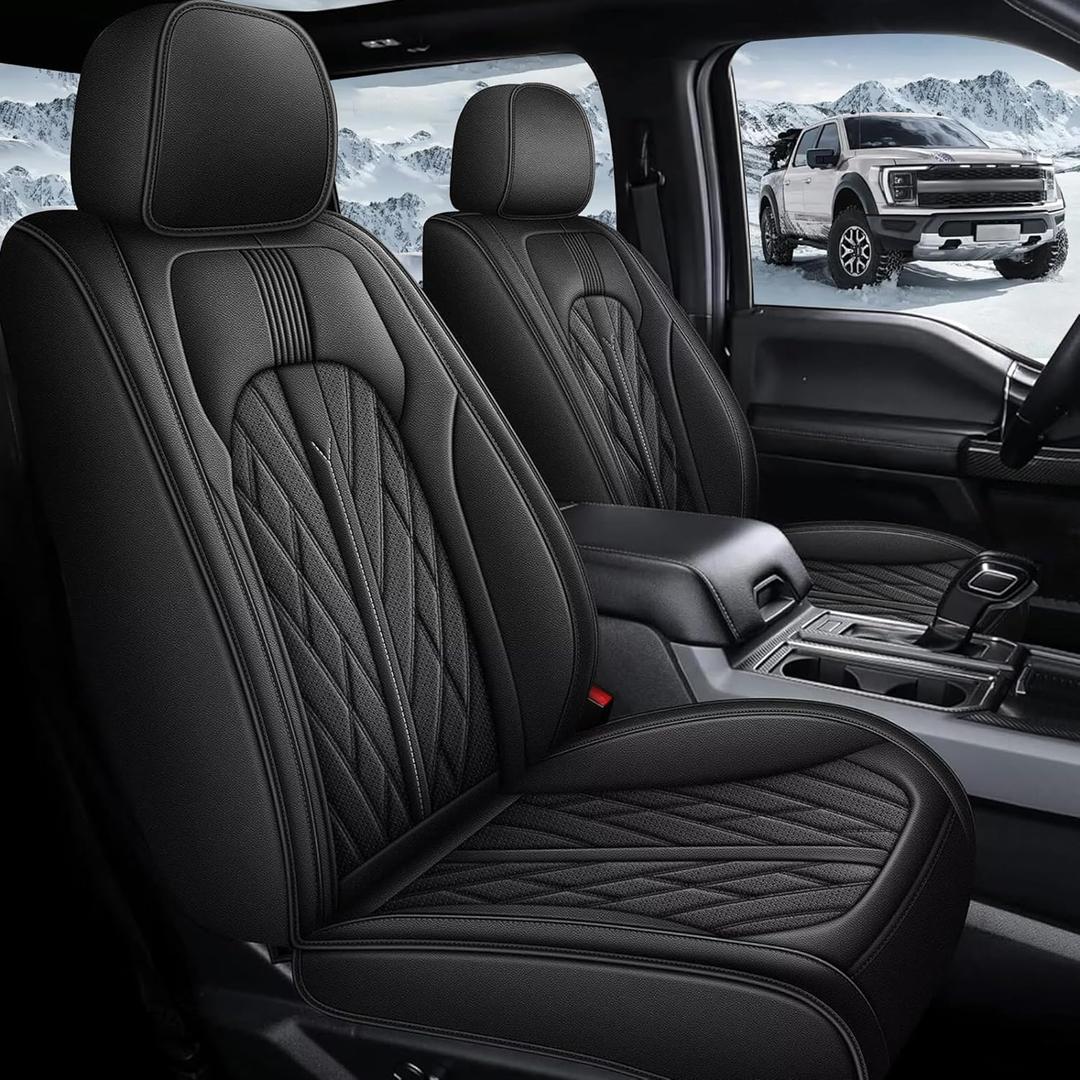 TTX LIGHTING Seat Covers for Ford F150 2009-2025 2026, F250 F350 F450 2017-2025 2026: 5 Seat Full Set Truck Seat Covers Custom Waterproof Leather (Black)