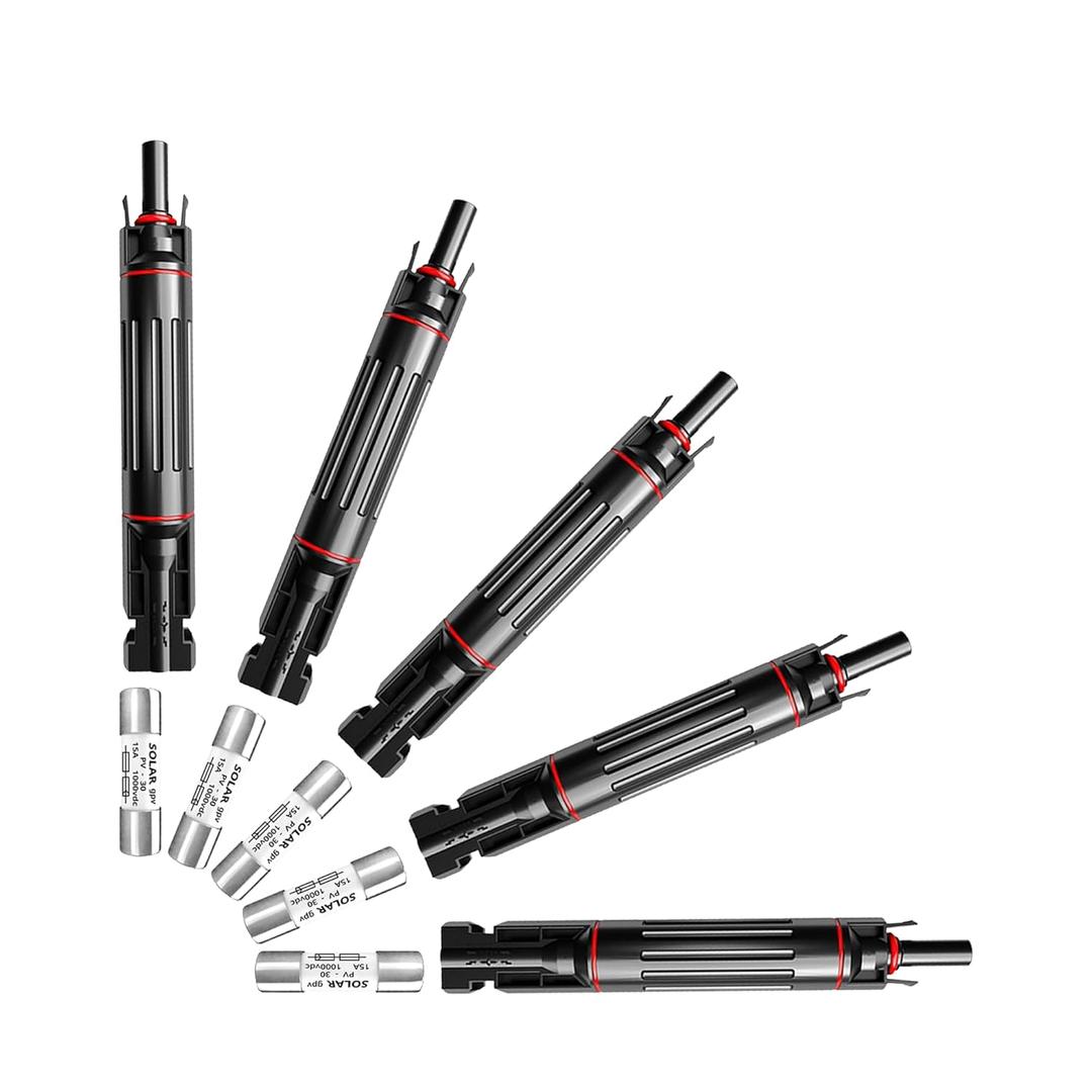 Waterproof in-Line Fuse Solar Panel Holder 15A 1000V PV Panel String Fuse Male and Female Connector for Solar Pannel (Pack of 5)