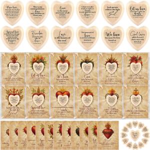 Gerrii 60 Set Easter Heart Christian Tokens Gift Jesus Love Wooden Religious Pocket Hugs Catholic Cards Bible Verse Token Bookmark for Church Friend Religious Party Goodie Bag Filler (Wood Color)