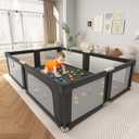 Foldable Playpen for Babies and Toddlers with Mat, 73" x 61" Playard for Indoor & Outdoor, Baby Play Pen with Soft Breathable Mesh, Pull-Link and Ocean Balls, Black