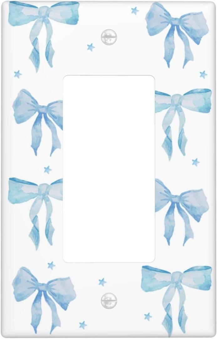 Blue Bow Single Rocker Light Switch Plates And Outlet Covers Decorative Electrical Wall Plate Receptacle Switchplate Decorate Plug Cover For Bathroom Bedroom Kitchen 4.6 x 2.8 Inch