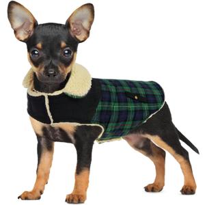 Preferhouse Winter Coat for Small and Medium Dogs, Puppy Plaid Jacket, Cotton Coat for Cold Weather, Windproof Warm Dog Garments, Pet Thickened Outfits Indoor Outdoor, Green XS