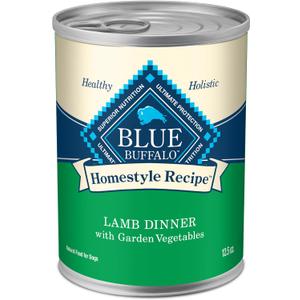 Blue Buffalo Homestyle Recipe Adult Wet Dog Food, Made with Natural Ingredients, Lamb Dinner with Garden Vegetables, 12.5-oz Can (Pack of 12) BBD 07/24/28