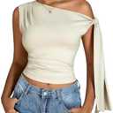 Milumia Women's Ruched One Off The Shoulder Tank Tops Asymmetrical Neck Tie Shoulder Going Out Top XL
