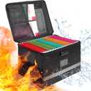 Fireproof Document Box with Lock, Waterproof File Safe Box Anti-Static Collapsible Portable Office Home File Cabinet with Reflective Strip for important Hanging Letter & Legal Folder Certificate (Jak Black)