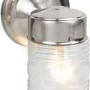 Design House 507806 Jelly Jar Classic 1-Light Indoor/Outdoor Wall Light with Clear Ribbed Glass for Entryway, Porch, Patio, Satin Nickel