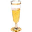 TemBe 24 Disposable Plastic Champagne Flutes, 5Oz Toasting glasses for decoration, Wedding, Birthdays, bridal shower party, Premium Quality and Reusable(Gold)