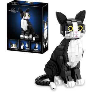 Tuxedo Cat Building Blocks, Cat Building Sets for Adult Teens Ages 18+, DIY Crafts Kit for Home Decor, Living Room or Bedroom, Cats Figure Toy for Home Office or Room Decor, Gift for Cat Lovers, 7.09 inches
