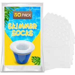 50 Pack Pool Filter Socks for Pool Skimmer, Pool Skimmer Socks for Inground Pool Or Above Ground Pool Filter, Ultra Fine Mesh Screen Liner Skimmer Basket Scum Sock Saver, Debris Leaves Catcher
