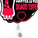 Pack of 3, Arakulago Phlebotomy Blood Badge Reel Retractable Nurse Phlebotomist Coffee is My Blood Type Funny Nursing Badge Holder with ID Clip Accessories Medical RN CNA Glitter Acrylic Name Badge Clip Card