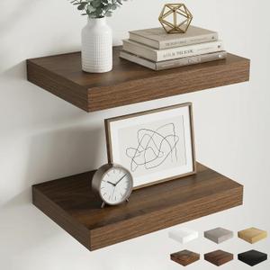 Dreamland Walnut Floating Shelves for Wall, 12 inch Deep Wall Shelves - Extra Deeper & Thicker Storage Shelf for Living Room, Bathroom, Kitchen, Farmhouse - 20" W x 12" D x 1.5" H
