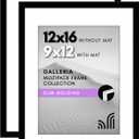 Americanflat 12x16 Picture Frame with Polished Plexiglass - Set of 2 - Use as 9x12 Frame with Mat or Display 12x16 Photo Without Mat - Galleria Collection - Picture Frames for Wall Display - Black