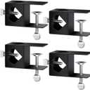 Dunzy 4 Pack Metal Black Deck Clamp for Torches, Porch Rail Clamp, Universal Pole Mount Bracket, Deck Pole Holder for Solar Panel, Outdoor Torch Mount Holder for Railings Posts, Rail Accessory