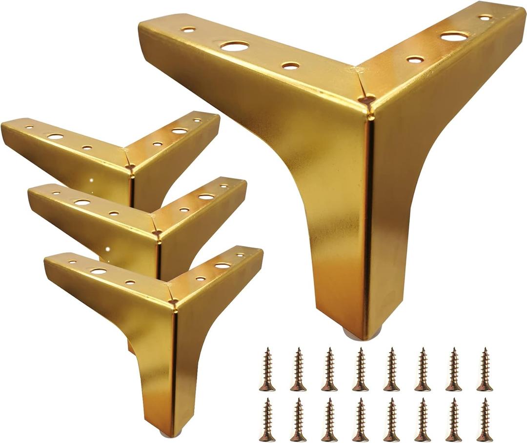 4 Inch Furniture Legs, Set of 4 Metal Furniture Legs Modern Triangle Feet Luxury Gold for Sofa Cabinet Cupboard Couch Chair Ottoman, Gold
