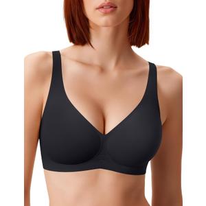 Vertvie 2026 Womens Wireless Jelly Bras Push Up Cup-Engineered Support Deep V Lift Bra Seamless No Underwire T-Shirt Bralette, 36C