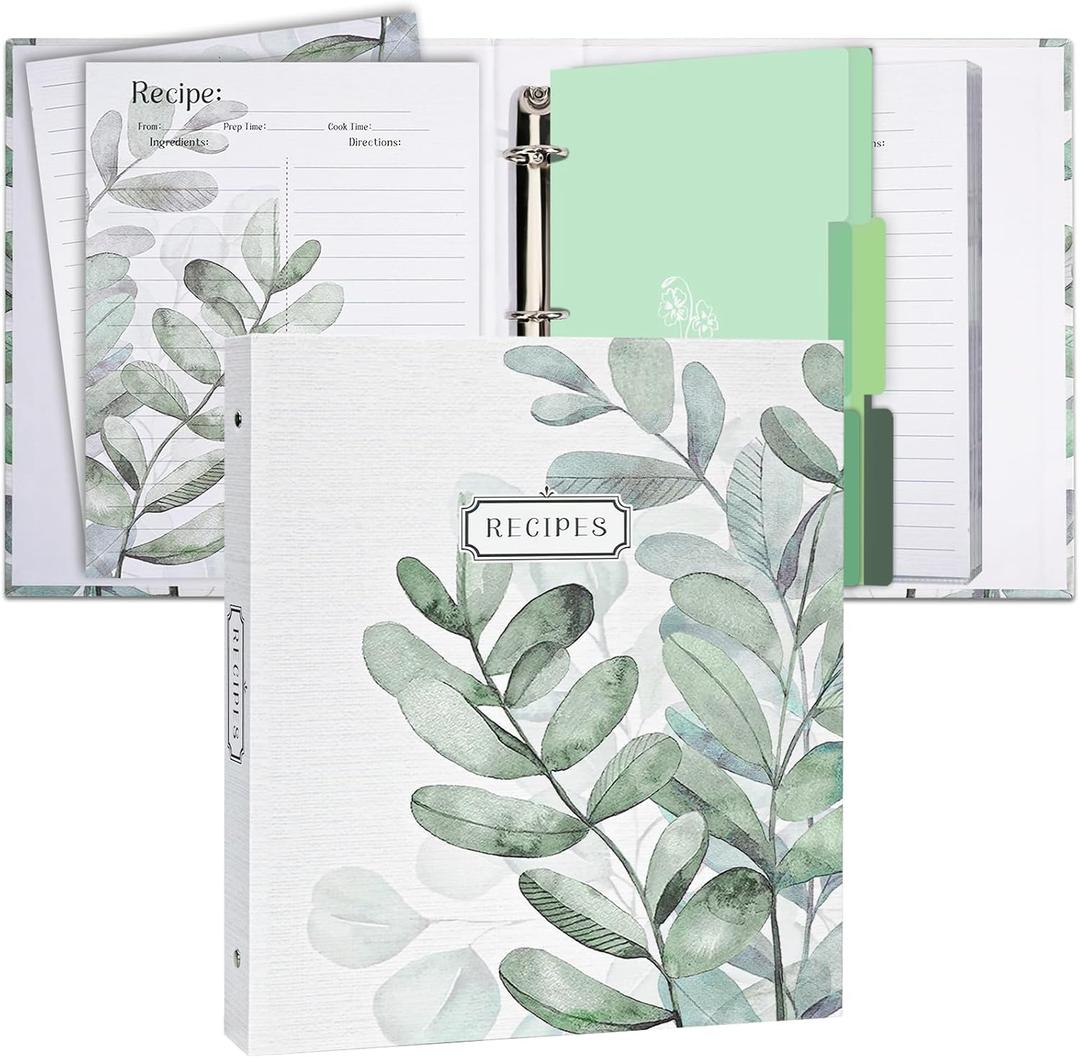 3 Ring Binder - 8.5x11, Full Page Recipe Binder Organizer Set with 25 Recipe Cards & 6 Divider Pages