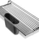edge Roll Up Dish Drainer, Over The Sink Multi-Purpose Foldable Drying Rack with Caddy, Gray, Medium- 17.3"x11" (Charcoal)