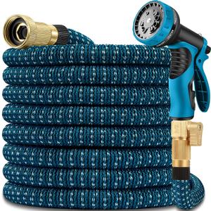 100 ft Expandable Garden Hose - Durable 3750D Fabric, 4-Layer Latex Core, Solid Brass Connectors Expanding Water hoses - 10 Spray Nozzles & Convenient Storage Bag Included