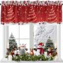 Christmas Valance Curtain Rod Pocket for Kitchen Living Room Bathroom, Red Sparkle Ornaments Short Topper Curtains White Xmas Tree Pine Needle Privacy Window Treatment 42 x 12 Inch, 1 Panel (Red)