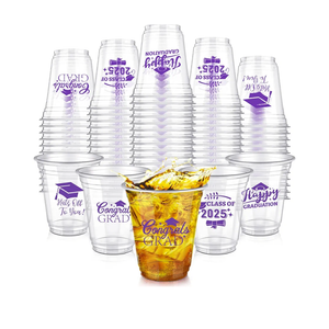 Eaasty 100 Pcs 12oz Graduation Cups 2025 Disposable Plastic Cups for Class of 2025 Graduation Party Congrats Grad Elegant Party Supplies Tableware Decorations (Purple)