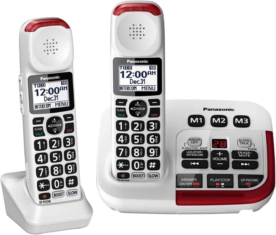 Panasonic KX-TGM420W + (1) KX-TGMA44W Amplified Cordless Phone with Digital Answering Machine and Voice Volume Booster upto 40 dB (2 Handsets)