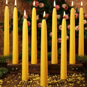 18PCS Beeswax Taper Candles,9" Handmade Natural Candles Sticks,10 Hours Long Lasting Burning,Nontoxic,Dripless and Smokeless Bees Wax Candles for Home (Yellow)