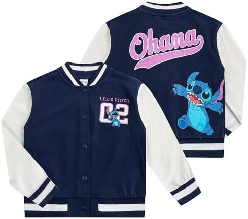 Disney Lilo & Stitch Minnie Mouse Girls Letterman Varsity Bomber Jacket for Big Kids, Size 10
