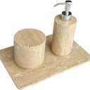 Natural Marble Beige Travertine Tray, Pastry Cheese Tray, Dessert Coffee Plate, Double Sided Smooth Marble Slab (Beige Travertine)