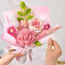 Crochet Flower Bouquet, Handmade Crochet Flowers Bouquet for Anniversary, Mother's Day, Valentine's Day, Graduation, Christmas, Birthday Gift for Women Wife Lover (Include Card) Pink