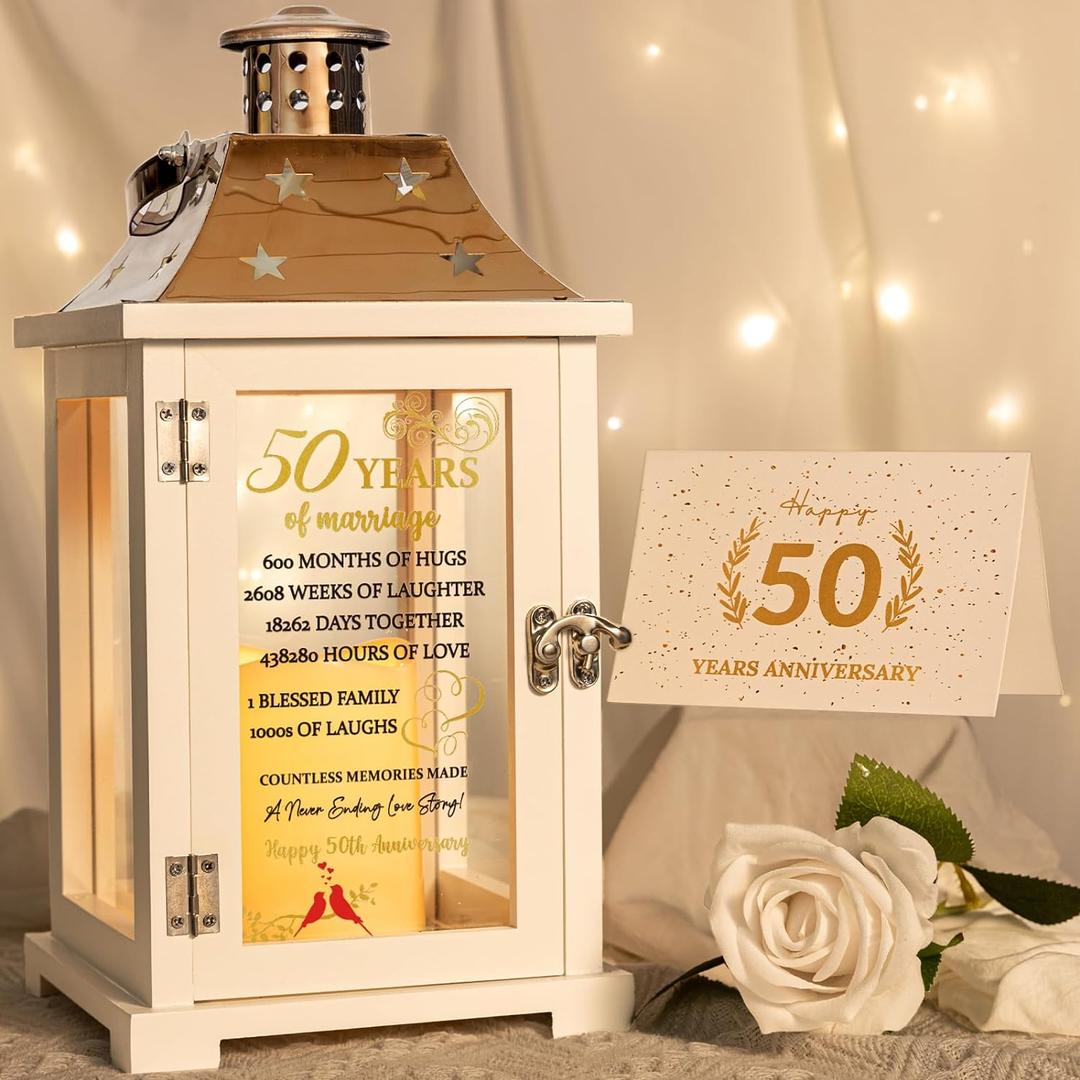 50th Wedding Anniversary Lantern, Happy 50 Years Anniversary Ideas Gift for Couple Parents Grandarents, Unique Marriage Keepsake Decoration for Wife Husband Friends Him Her