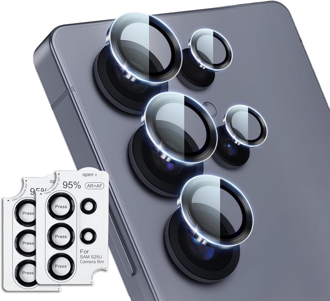 JZG Samsung Galaxy S25 Ultra Camera Lens Protector, 2 Packs of 10 Pics Individual Lens Covers, Tempered Glass with Aluminum Ring, Shatterproof, Clear Vision, Case Friendly (Titanium Black)