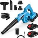 Leaf Blower Cordless with 2 x 24V 2.0Ah Battery and Charger, 150CFM 130MPH Electric 2 in 1 Handle Battery Powered Blowers for Lawn Care, Patio, Dust, Blue