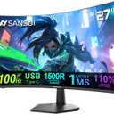 SANSUI Curved Monitor 27 inch 100Hz USB Type-C Computer Monitor with Speakers Built inFHD 1080pHDR110% sRGB1500RVESA Compatible,for Tablet,Desktop,Laptop and PC Work Gaming (ES-27C1)