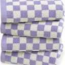 Hand Towel for Bathroom Guest Room Home - 100% Cotton Face Towel Set Lilac Checkered, Extra Soft, Absorbent 4-Piece for Daily Use