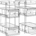 Clear Bathroom Organizers 2 Sets 3 Tier, Pull Out Organizer and Storage with 2 Cups, Slide Out Drawer Storage Container with 6 Dividers, Multi-Purpose Bathroom Organizer, Kitchen Under Sink Organizer