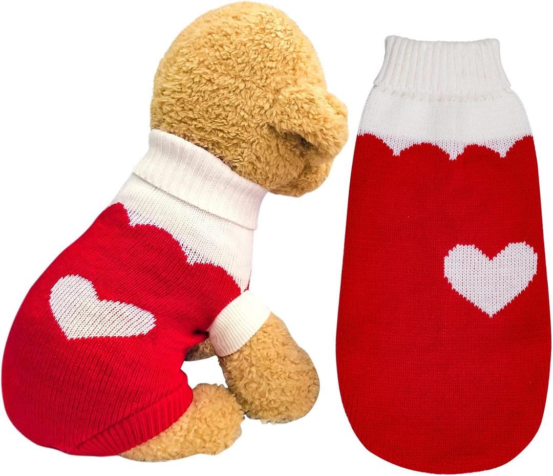 Topbuti Pet Dog Knitted Sweaters Knitwear Turtleneck Pajamas Soft Winter Warm Puppy Valentine Clothing Christmas Clothes Heart Doggie Apparel for Cats Dogs (S)
